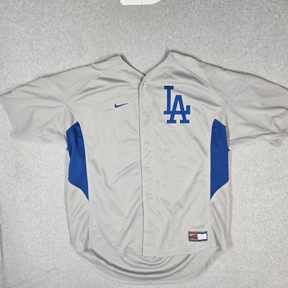 VINTAGE Los Angeles Dodgers Men Jersey M Gray Embroidered Nike Team 15 Green Y2K